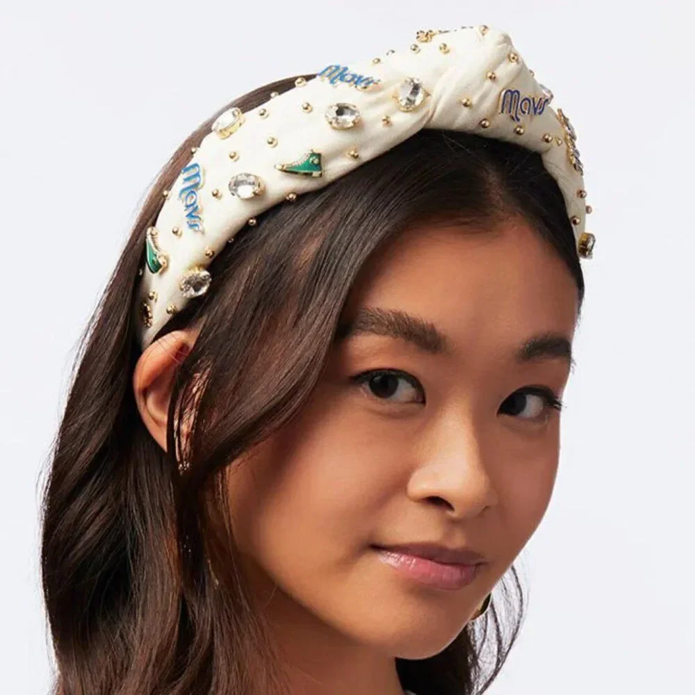 LELE SADOUGHI NBA DALLAS MAVERICKS BASKETBALL IVORY EMBELLISHED KNOTTED HEADBAND